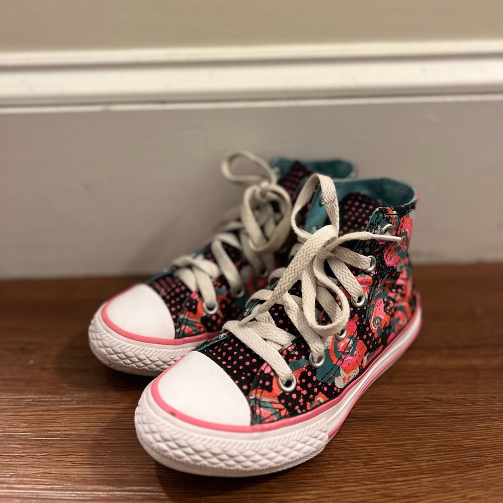 Converse All Stars Black Polka Dot Pink Blue Orange Flower Sneakers